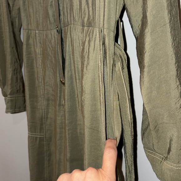Zara Modal Long Sleeve Belted Jumpsuit w/Contrast Stitch Size Small Olive Green - Picture 10 of 16
